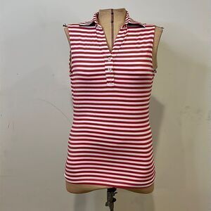 Lizzie Driver Red & White Stripe Sleeveless Polo Cut Top - Size Small